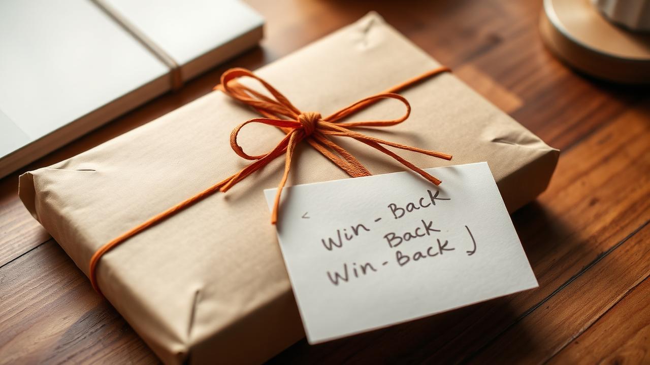 Kraft pakket met handgeschreven kaart voor een win-back campagne naar een verloren B2B klant